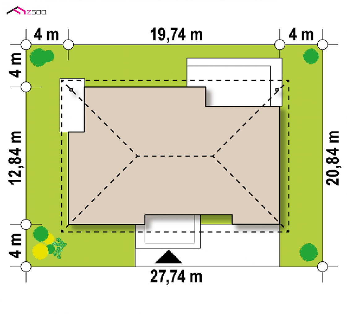 Z153 to wyjątkowy dom z kategorii projekty domów z garażem jednostanowiskowym Gotowy projekt domu Z153 - Parterowy dom z opcją poddasza, garażem oraz dużym PG. Dach czterospadowy z lukarną