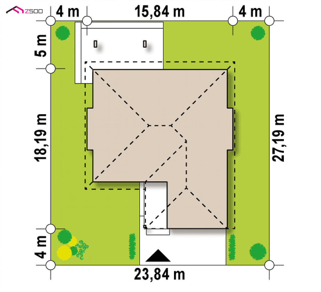 Z158 to wyjątkowy dom z kategorii projekty domów z garażem dwustanowiskowym Gotowy projekt domu Z158 - Parterowy dom z opcją poddasza użytkowego w nowoczesnym stylu