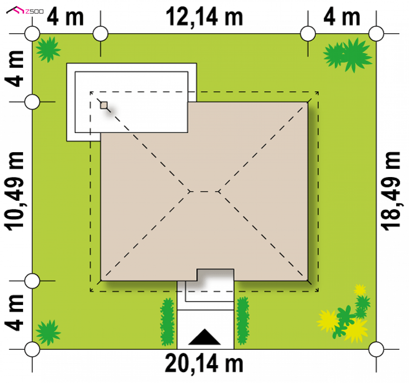 Z273 to wyjątkowy dom z kategorii projekty domów z czterema pokojami Gotowy projekt domu - Kompaktowy dom parterowy z trzema sypialniami przykryty dachem kopertowym.