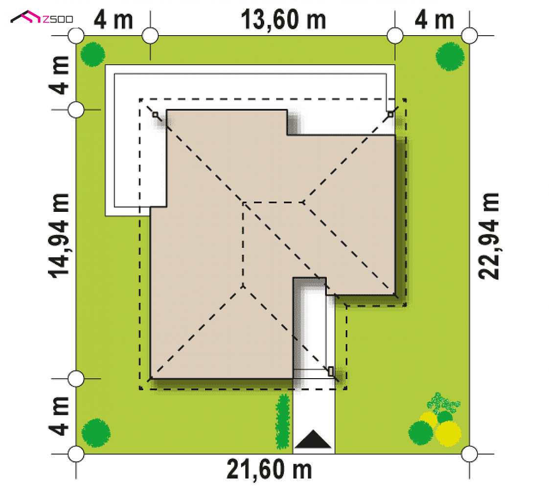 Z204 bG to wyjątkowy dom z kategorii projekty domów z większą liczbą pokoi Gotowy projekt domu Z204 bG - Wersja bez garażu z dodatkowym pokojem.