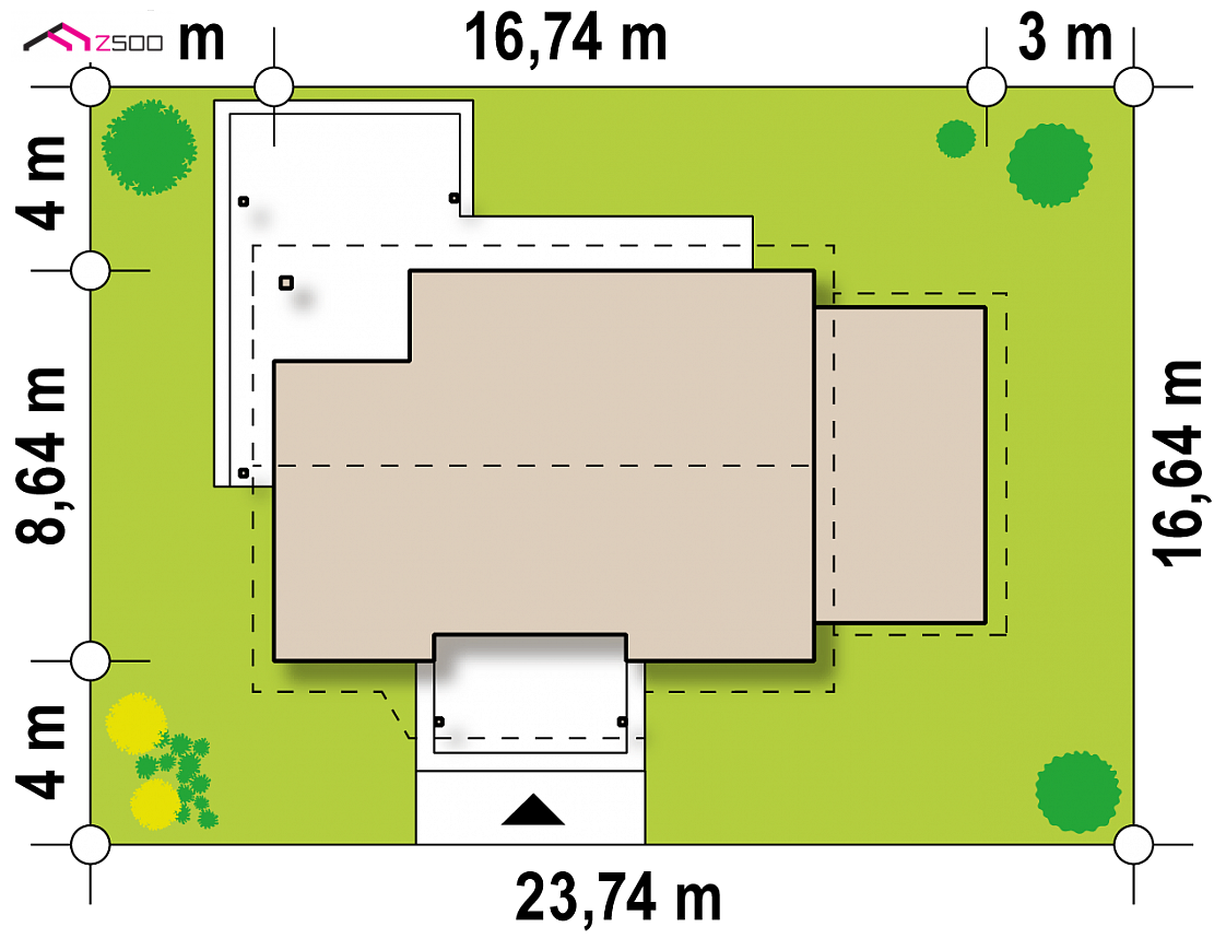 Z136 GP to wyjątkowy dom z kategorii projekty domów z trzema pokojami Gotowy projekt domu Z136 GP - Wariant z garażem po prawej stronie.