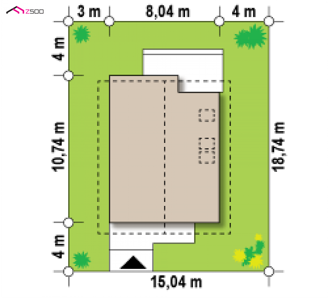 Z302 to wyjątkowy dom z kategorii projekty domów do 110 m2 Gotowy projekt domu Z302 - Dom na wąską działkę z poddaszem użytkowym i z ogrzewaniem na paliwo stałe.