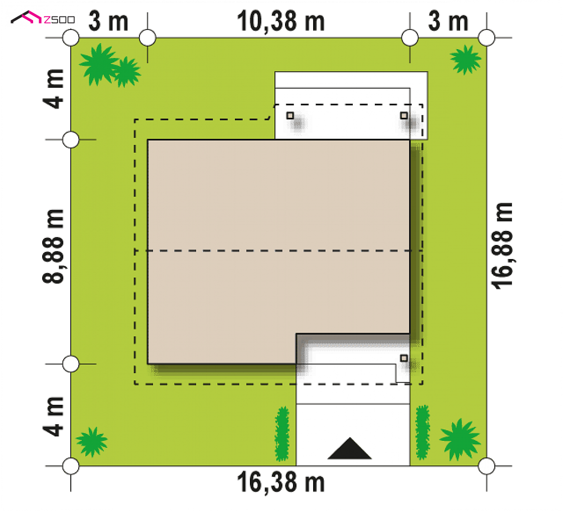 Z78 to wyjątkowy dom z kategorii projekty domów tanich w budowie Gotowy projekt domu Z78 - Projekt domu parterowego z kuchnią i salonem od ogrodu także na małą działkę.