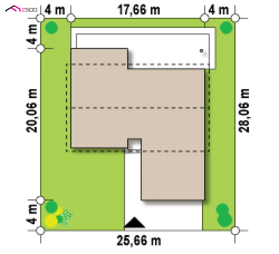 Z312 to wyjątkowy dom z kategorii projekty domów z garażem dwustanowiskowym Gotowy projekt domu Z312 - Parterowym dom z dużym salonem oraz tarasem dostępnym dla każdego z pokoi