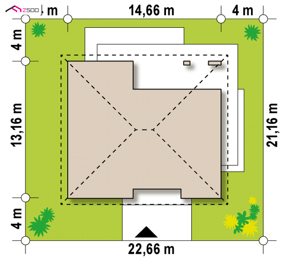 Z321 to wyjątkowy dom z kategorii projekty domów z większą liczbą pokoi Gotowy projekt domu Z321 - Klasyczny dom parterowy z dachem kopertowym, 4 pokojami oraz dużym salonem.