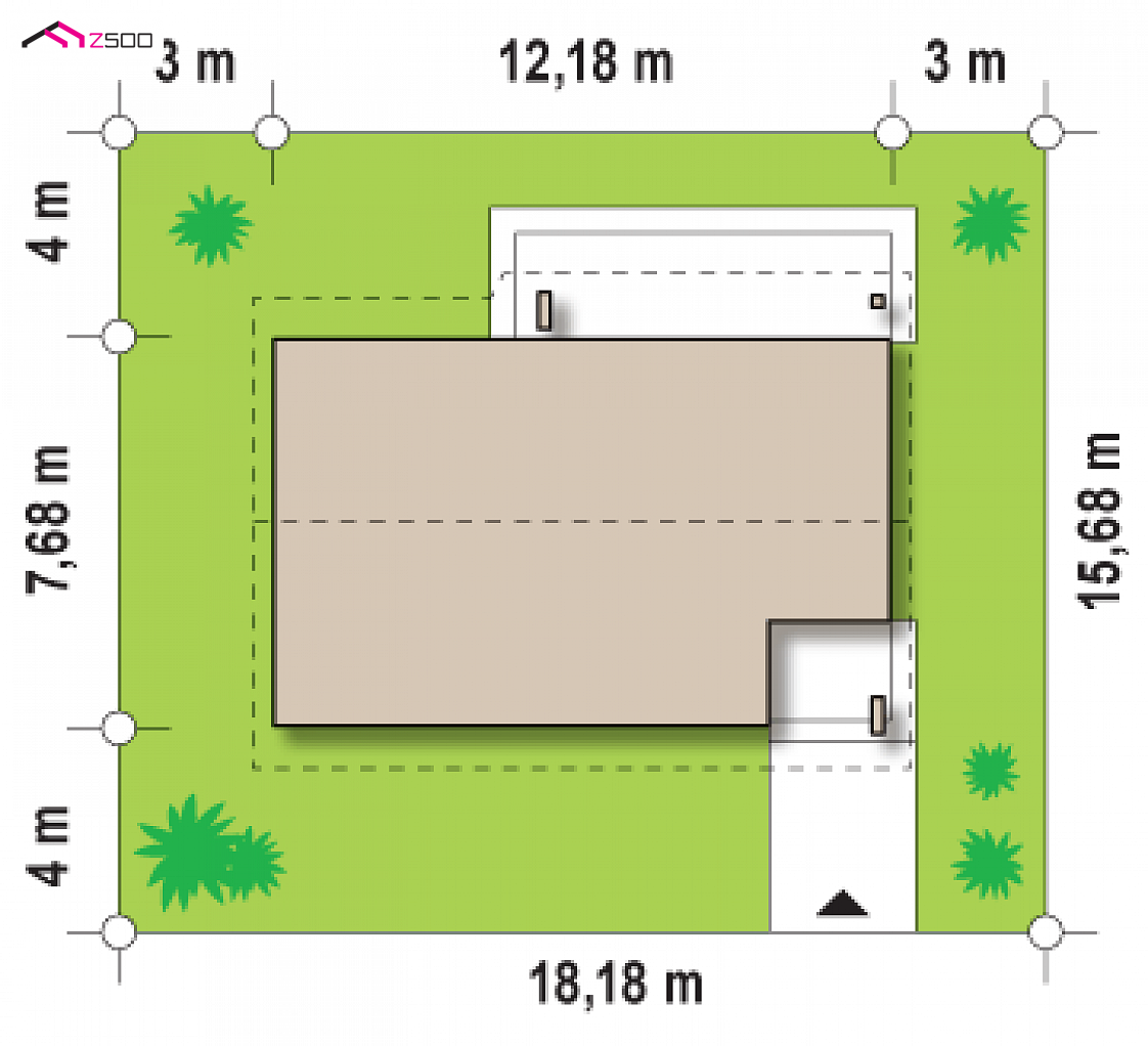 Z87 to wyjątkowy dom z kategorii projekty domów z trzema pokojami Gotowy projekt domu Z87 - Parterowy dom, tani w budowie, bez nośnych ścian, z dużym P.G i 2 sypialniami.