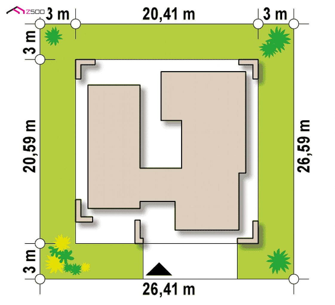 Zx118 to wyjątkowy dom z kategorii projekty domów z czterema pokojami Gotowy projekt domu Zx118 - Nowoczesny parterowy dom w układzie atrialnym z garażem dużą jadalnią i salonem.