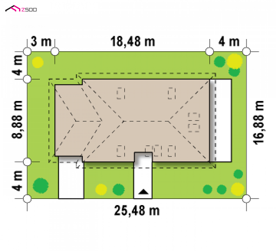 Z90 to wyjątkowy dom z kategorii projekty domów z garażem jednostanowiskowym Gotowy projekt domu Z90 - Wygodny projekt domu z poddaszem użytkowym i bocznym garażem.
