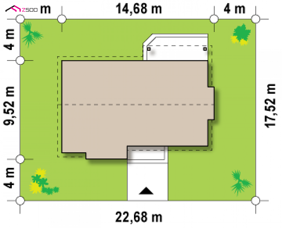 Z93 to wyjątkowy dom z kategorii projekty domów z czterema pokojami Gotowy projekt domu Z93 - Parterowy dom z nowoczesnym wykuszem, 3 sypialniami także na małą działkę.