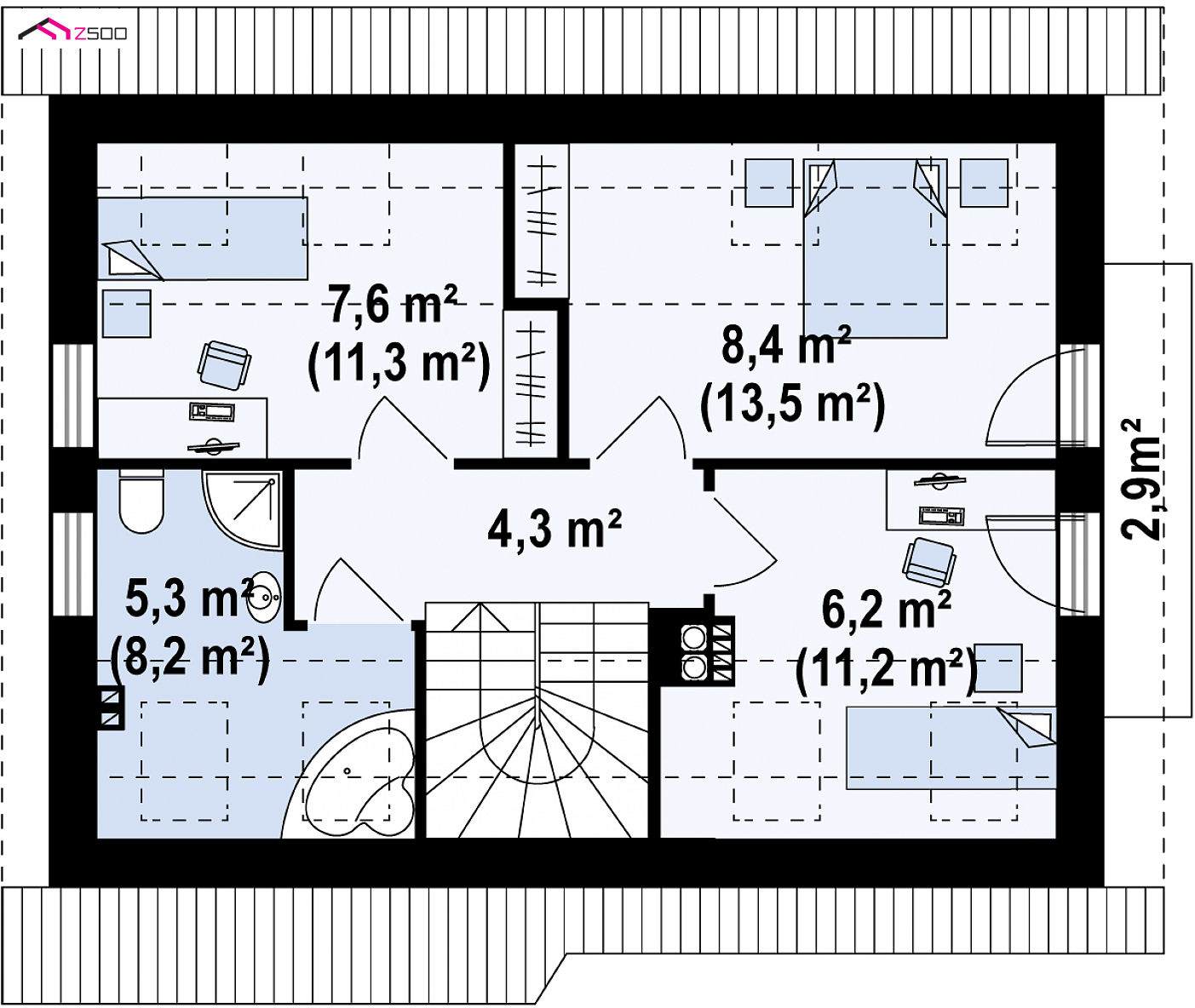 Z216 D to wyjątkowy dom z kategorii projekty domów drewnianych Gotowy projekt domu - Tani w realizacji, ekonomiczny w utrzymaniu, wygodny dom z gabinetem na parterze