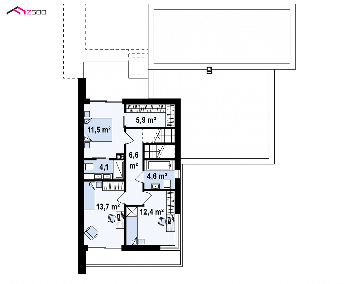Projekt domu Zx151 Nowoczesny dom z półpiętrem, dużymi przeszkleniami i ...