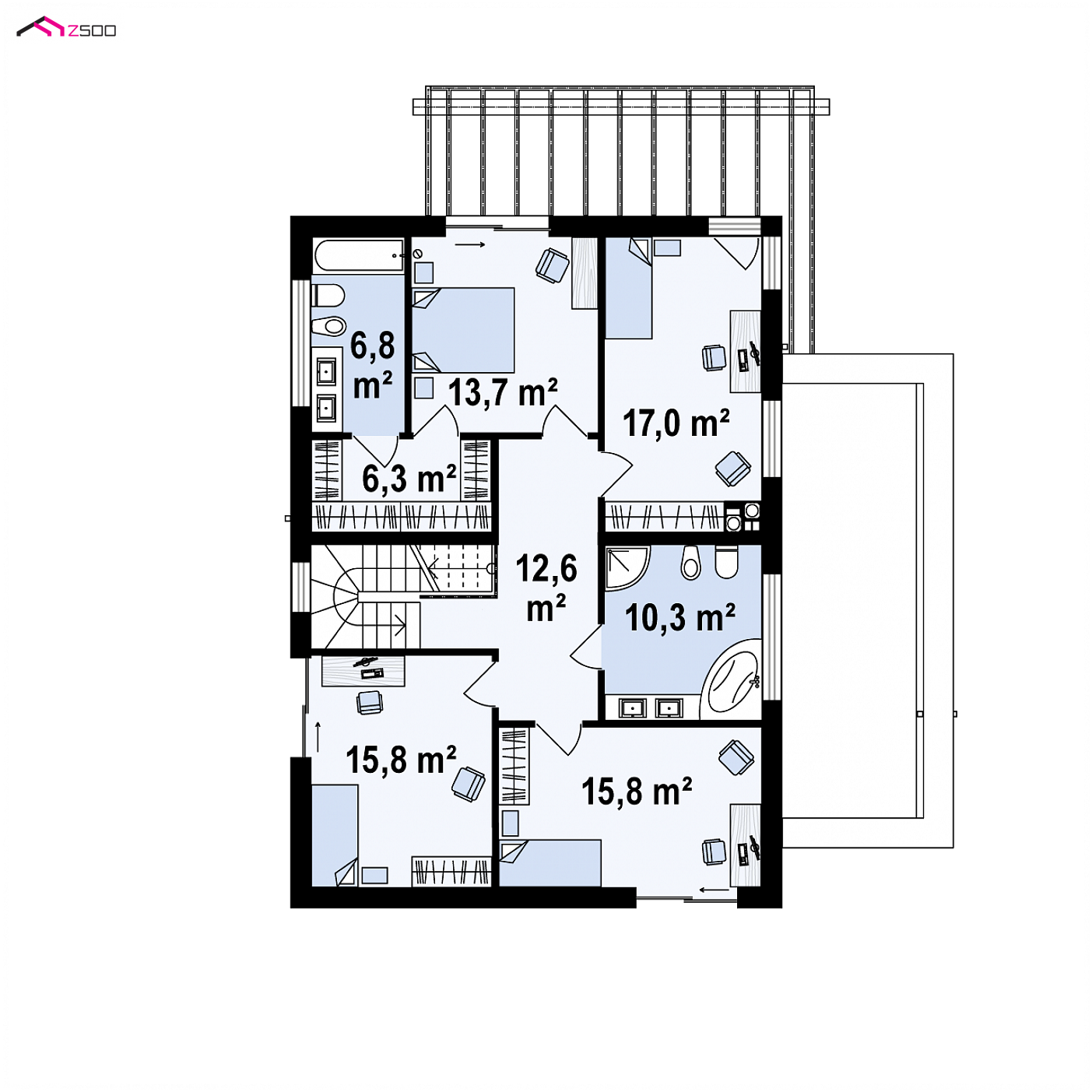 Zx91 to wyjątkowy dom z kategorii projekty domów nowoczesnych Gotowy projekt domu - Prosty, nowoczesny dom o powierzchni ok 170 m2 z 5 pokojami oraz salonem.