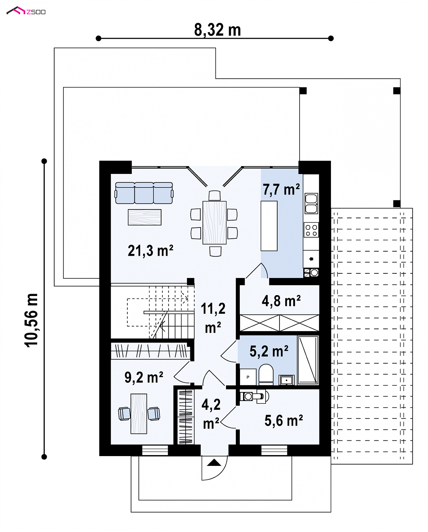 Z440 to wyjątkowy dom z kategorii projekty domów z poddaszem użytkowym Gotowy projekt domu - Mały dom, duże możliwości...
Dom z 3 sypialniami i salonem z antresolą