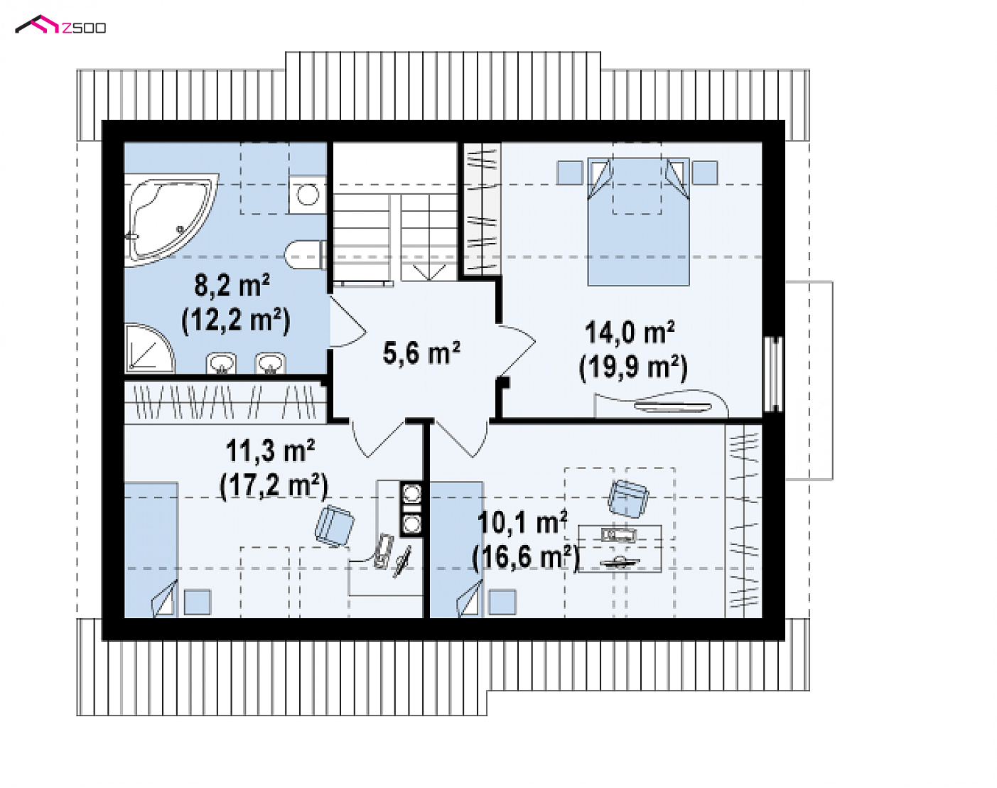 Z113 HB to wyjątkowy dom z kategorii projekty domów do 130 m2 Gotowy projekt domu - Projekt wygodnego domu z poddaszem w technologii H-Block firmy Solcraft