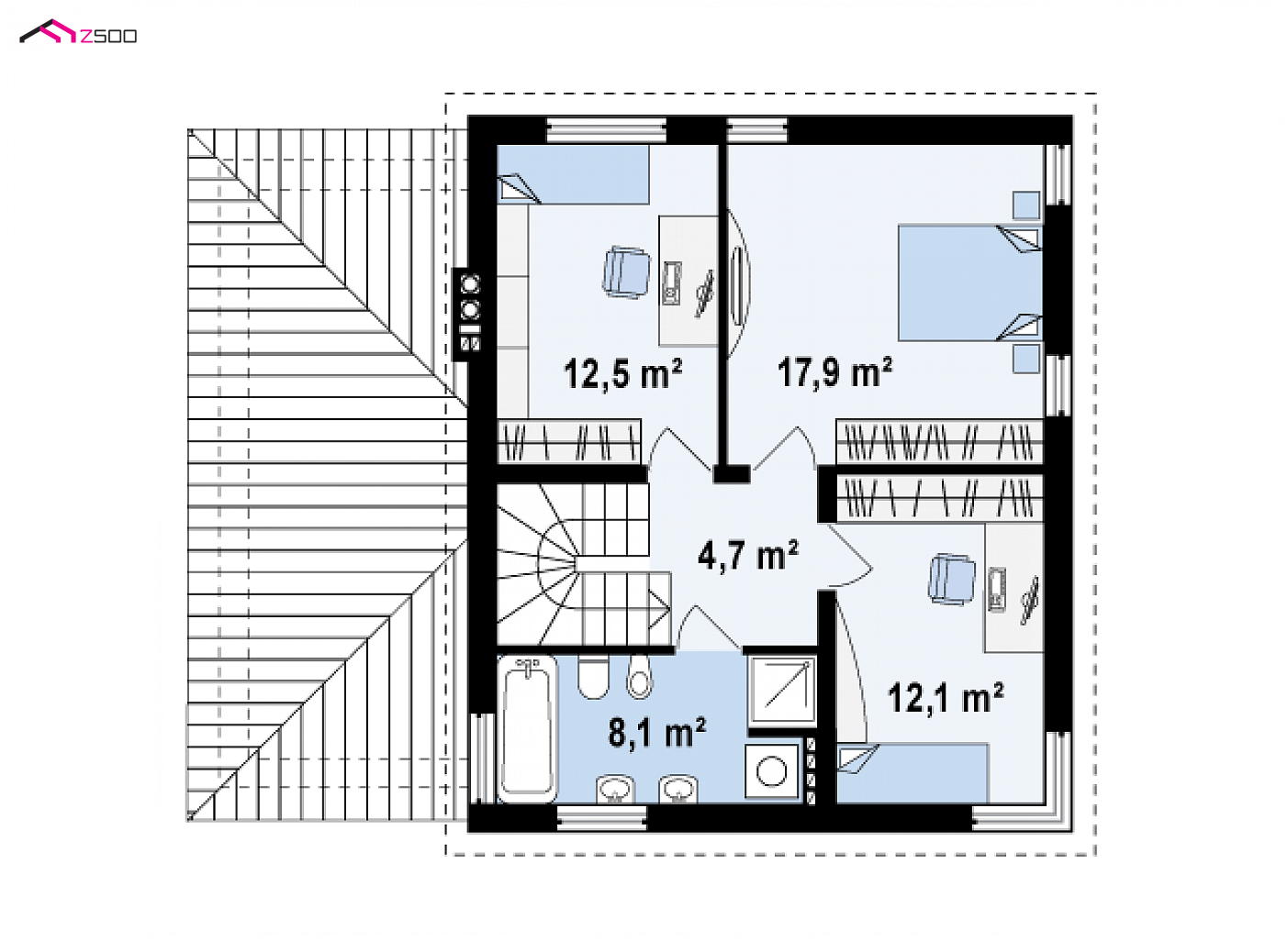 Zx47 HB to wyjątkowy dom z kategorii projekty domów do 120 m2 Gotowy projekt domu - Projekt domu - willi z piętrem w technologii H-Block firmy Solcraft