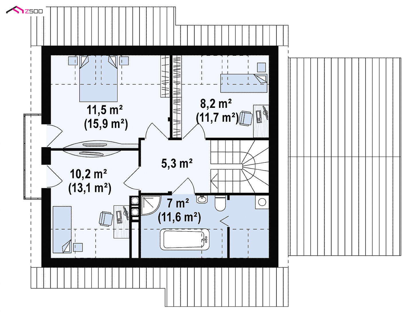 Z102 GP to wyjątkowy dom z kategorii projekty domów do 110 m2 Gotowy projekt domu - Funkcjonalny i tani w budowie dom z poddaszem i z garażem jednostanowiskowym.