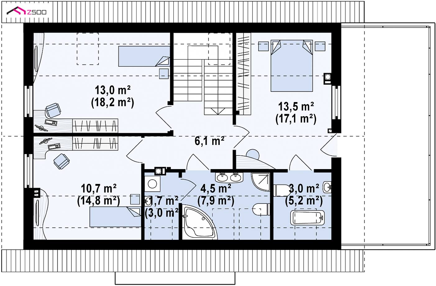Z244 GP to wyjątkowy dom z kategorii projekty domów do 130 m2 Gotowy projekt domu - wariant z garażem 1-stanowiskowym po prawej stronie.