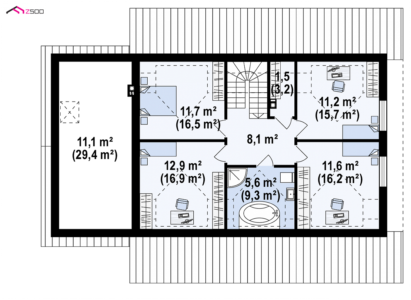Z341 to wyjątkowy dom z kategorii projekty domów do 170 m2 Gotowy projekt domu - Dom z poddaszem użytkowym z garażem w stylu kolonialnym