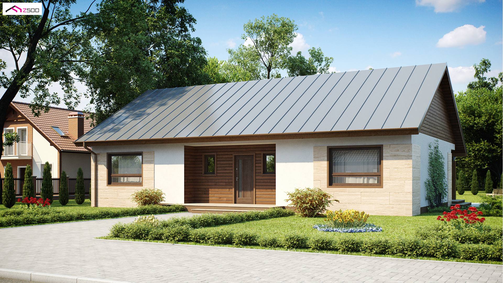 Z98 D to wyjątkowy dom z kategorii projekty domów jednorodzinnych Gotowy projekt domu - Parterowy dom tani w budowie z dużym P.G oraz z opcją zagospodarowania poddasza.