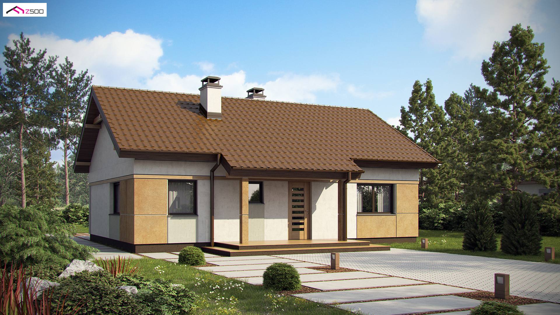 Z253 D to wyjątkowy dom z kategorii projekty domów jednorodzinnych Gotowy projekt domu - Parterowy dom z dwuspadowym dachem, tani w budowie i eksploatacji.