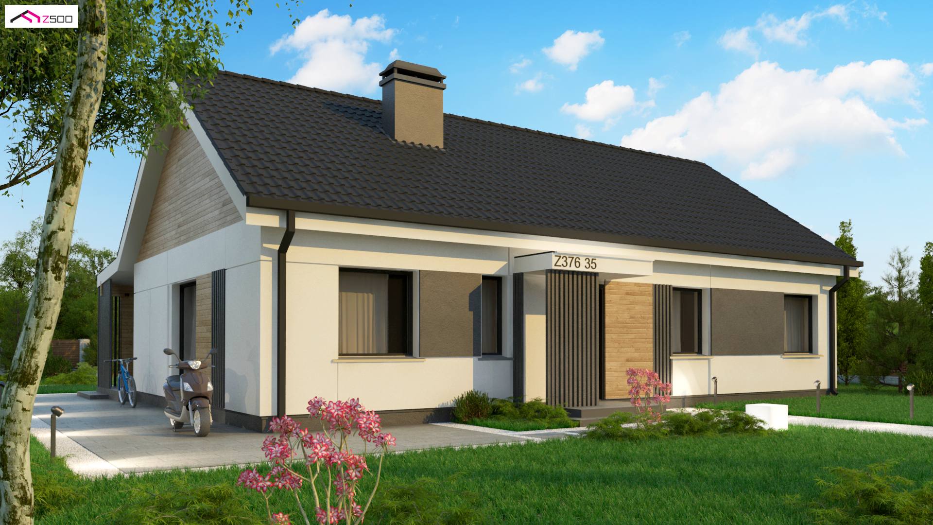 Z376 35 to wyjątkowy dom z kategorii projekty domów jednorodzinnych Gotowy projekt domu - Wariant Z376 z kątem nachylenia dachu 35 stopni, 4 sypialniami do 110m2.