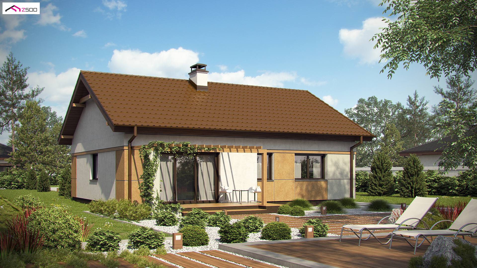 Z253 HB to wyjątkowy dom z kategorii projekty domów jednorodzinnych Gotowy projekt domu - Parterowy dom z dwuspadowym dachem