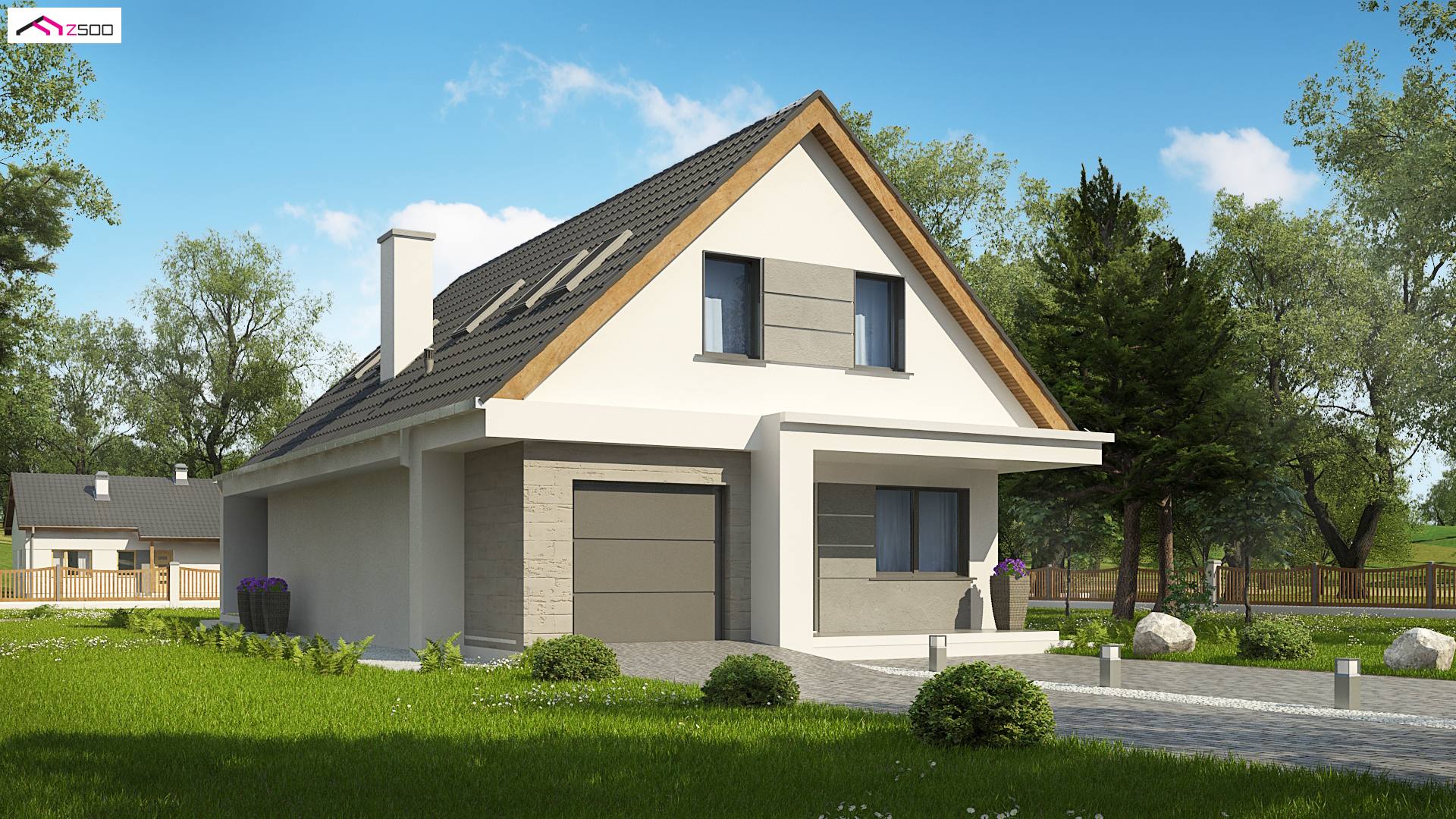Z324 to wyjątkowy dom z kategorii projekty domów jednorodzinnych Gotowy projekt domu - projekt wygodnego domu z garażem i poddaszem użytkowym na wąską działkę
