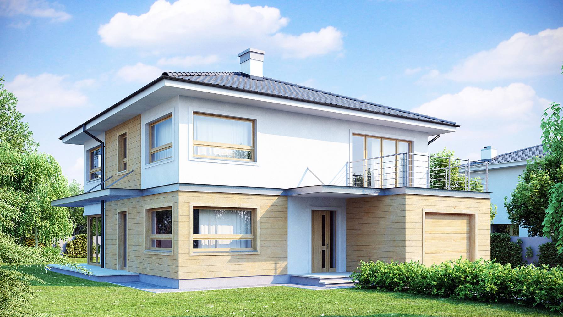 みたむん Projekt domu Zx7 Współczesna forma kubiczna z kopertowym