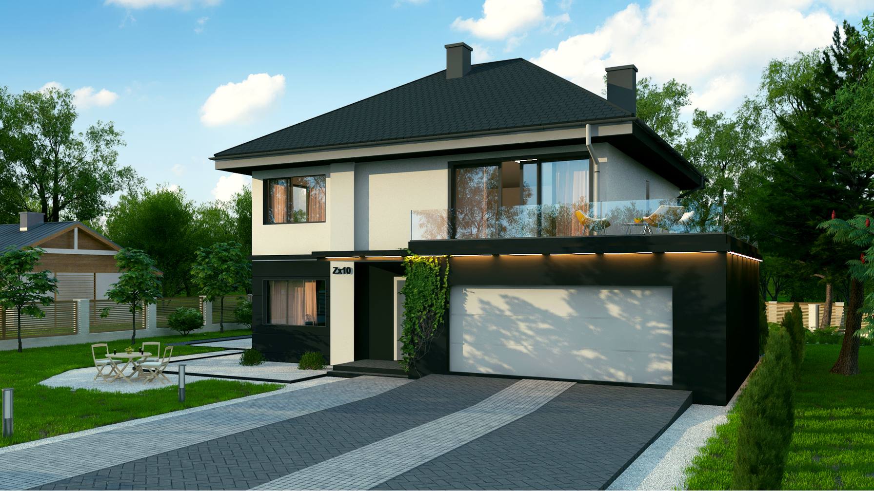 Projekt domu Zx10 Piętrowy dom w stylu willi z garażem od