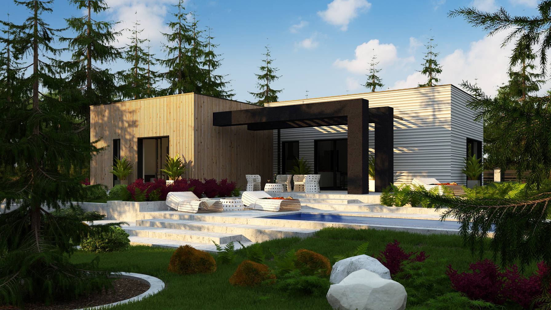 平日発送 Projekt domu Zx161 Nowoczesna parterówka z 4 sypialniami, częścią